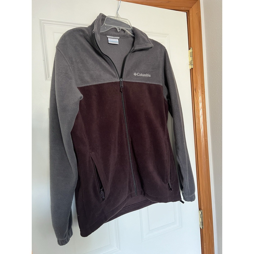 Columbia Womens Med/ Mens Sm Long Sleeve Full Zip Up Outdoor Jacket Grey Maroonโ